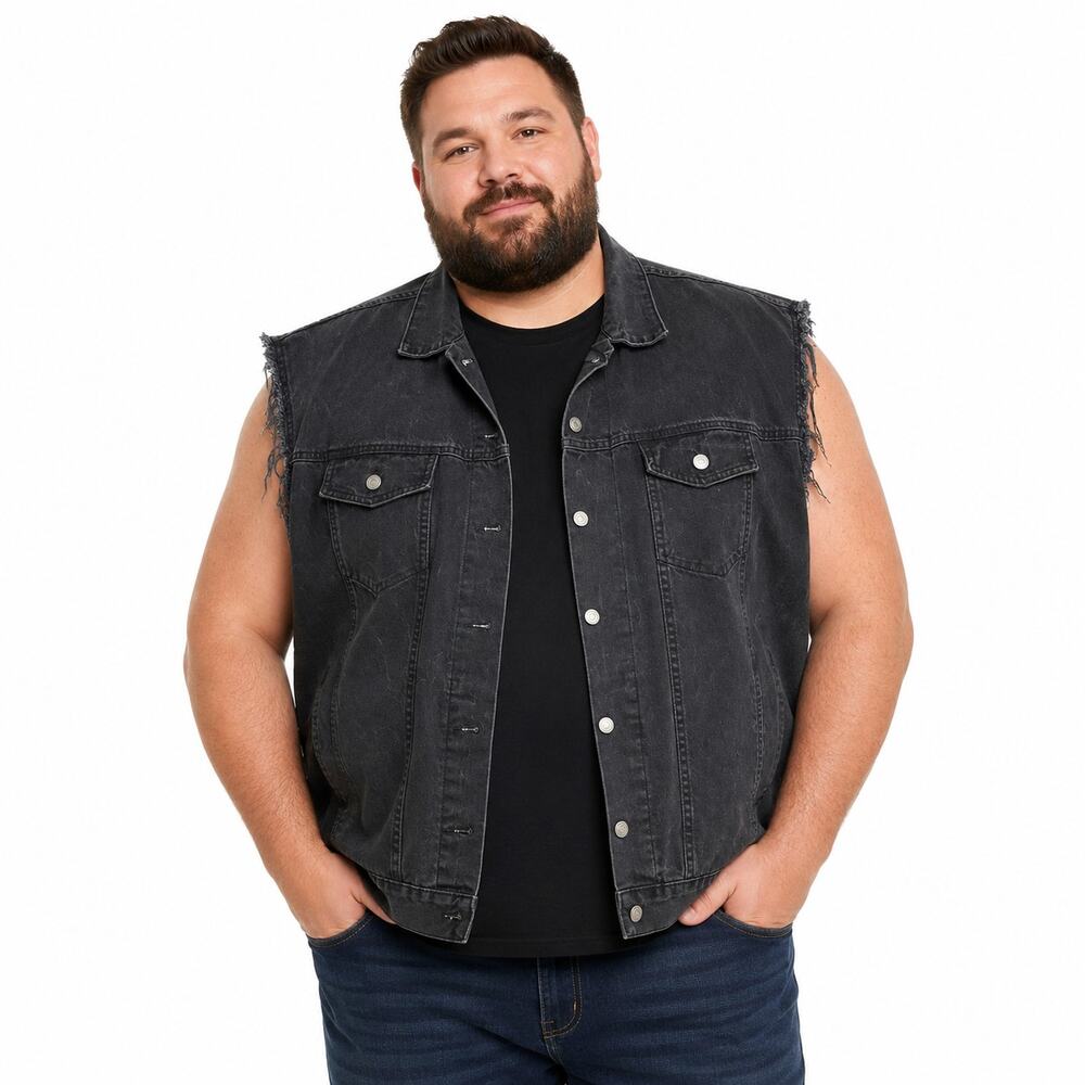 ZD Jeans Vintage Men's Black Sleeveless Denim Jean Jacket